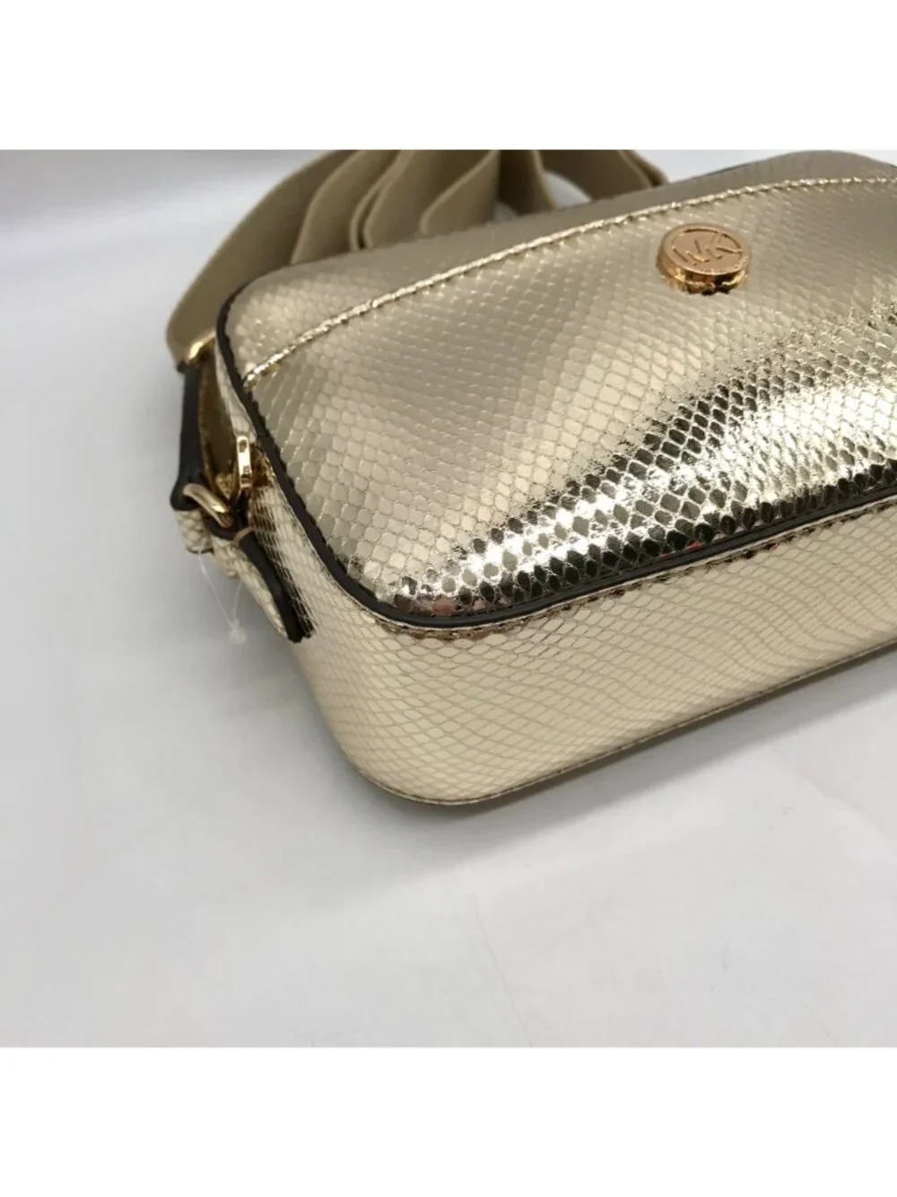 Michael Kors Metallic Gold Leather Maisie 2-In-1 Camera Crossbody Bag